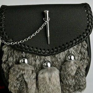 Scottish Wedding Men Sporran Chrome Head Triple Thistle Grey Highlander Sporran